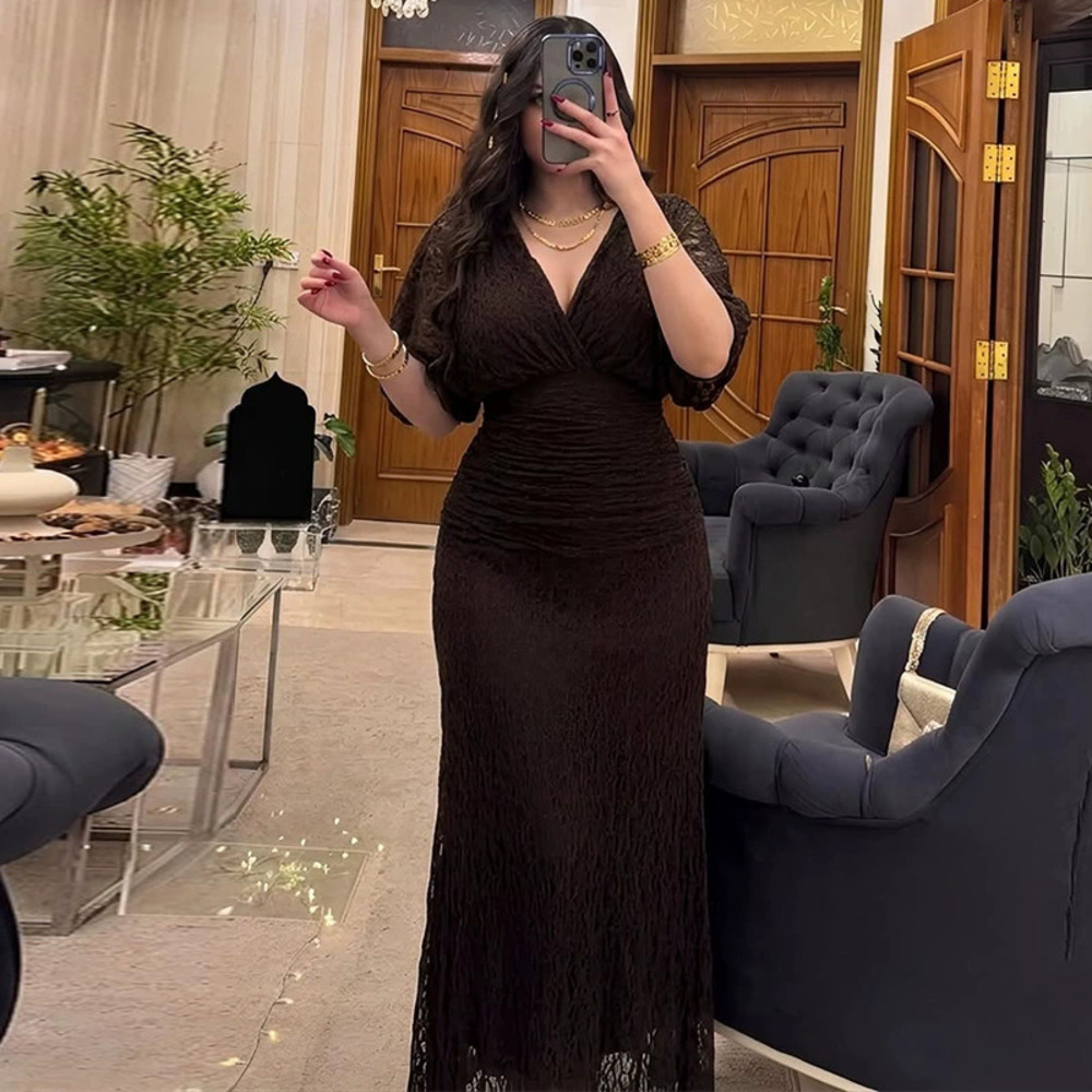Forever 21 Neckline Dark Brown Lace Summer Dress